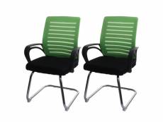 Lot de 2 chaises de conférence hwc-k51 piétement luge, charge max. 150 kg tissu/textile ~ vert