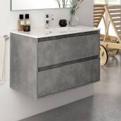 Meuble de salle de bain 100cm simple vasque - 2 tiroirs - sans miroir - iris - Ciment (gris)