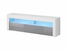Meuble tv coloris blanc mat / gris brillant avec éclairage led bleue - longueur 160 x profondeur 35 x hauteur 55 cm