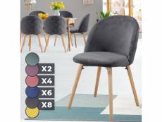 Miadomodo® chaise de salle à manger en velours - lot de 6, pieds en bois hêtre, style moderne, gris foncé - chaise scandinave pour salon, chambre, cui