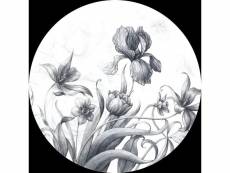Papier peint panoramique rond adhésif fleurs noir et blanc - 601136 - ø 140 cm 601136