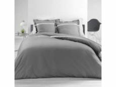 Parure de lit bande satinée gris blanc 240 x 260 cm