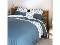 Parure de lit housse de couette avec taies d'oreiller 100% coton 57 fils automnia ocean blue taille 220 x 240 cm PD12782-220