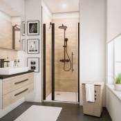 Porte de douche pivotante avec élément fixe, verre 5 mm transparent anticalcaire, profilé noir, style industriel Schulte 100 cm