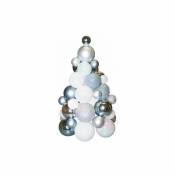 Sapin en boules de Noël - H 30 cm - Blanc et argent - Décoration de Noël - Livraison gratuite - Blanc et argent