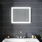 Sirhona - Miroir salle de bains led Miroir Cosmétiques Modèle Carré Miroir Mural Lumière Blanc Froid avec Interrupteur Touch 60x50 cm