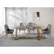 Table à manger rectangulaire design effet marbre noir et doré johanna - noir doré