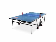 Table de ping pong indoor bleue - table pliable avec 2 raquettes et 3 balles. Pour utilisation intérieure. Sport tennis de table