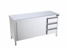 Table inox centrale avec portes coulissantes et tiroirs à droite - gamme 700 - distform - - acier inoxydable2000x700 1400