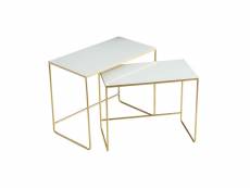 Tables basses gigognes rectangulaires design blanc et métal doré (lot de 2) wess