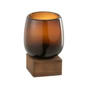 Vase haut sur pied en bois et verre marron H14cm