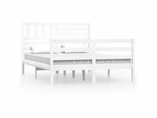 Vidaxl cadre de lit blanc bois massif 140x190 cm