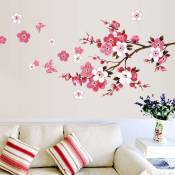 Ahlsen - Stickers muraux fleurs de cerisier avec papillons rose rouge (120x50 cm) i sakura vigne floral branche arbre autocollant sticker mural pour
