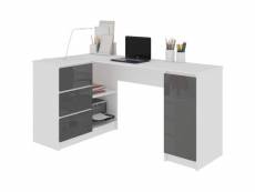 Balaur - bureau informatique d'angle contemporain 155x85x77cm - 3 tiroirs gloss - table ordinateur multi-rangements - blanc/gris laqué