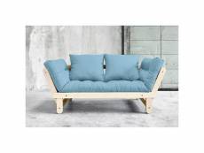 Banquette méridienne futon beat pin naturel tissu bleu clair couchage 75*200 cm. 20100886461
