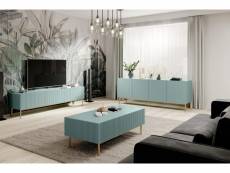 Bobochic ensemble kasha avec meuble tv 200 cm + buffet 4 portes 200 cm pieds or bleu clair