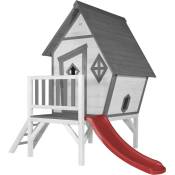Cabin xl Maison Enfant avec Toboggan rouge Aire de Jeux pour l'extérieur en gris & blanc Maisonnette / Cabane de Jeu en Bois fsc - Blanc - AXI