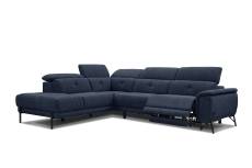 Canapé d'angle gauche 5 places relax électrique tissu bleu foncé