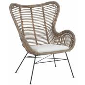 Chaise lounge + coussin byza en rotin naturel et métal noir. - marron