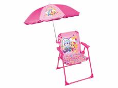 Chaise pliante avec parasol pat'patrouille rose - motif stella et everest