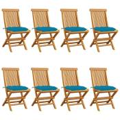 Chaises de jardin avec coussins bleu clair 8 pcs Teck