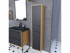 Colonne de salle de bain chene brun 30x35x150 cm avec 2 portes et poignees noir mat - structura f083