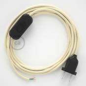 Cordon pour lampe, câble RM00 Effet Soie Ivoire 1,80 m. Choisissez la couleur de la fiche et de l'interrupteur Noir