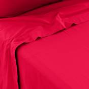 Drap de lit percale de coton uni brodé rouge 240 x
