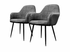 Ecd germany lot de 2 chaises de salle à manger - gris foncé - style rétro - assise rembourrée en velours - pieds en métal - avec dossier et accoudoir