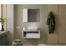 Ensemble salle de bain meuble suspendu+miroir+vasque hamburg blanc brillant, béton 92 x 47 x 49 cm Azura-44525