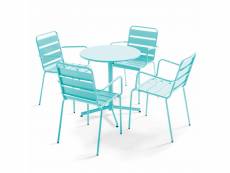 Ensemble table de jardin et 4 fauteuils métal turquoise