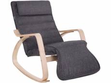 Fauteuil à bascule fauteuil berçant en bois avec repose-pied réglable 5 niveaux housse amovible lavable charge max 150 kg dimensions 67 x 125 x 91 cm