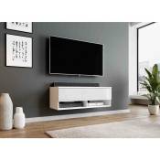 Furnix - tv lowboard Alyx meuble tv commode w100 x h34 x d32 cm - sans led White Matt / Glossy White
