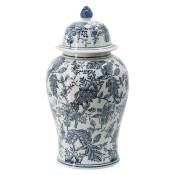 Grand pot céramique floral 24x24x46cm - blanc et bleu