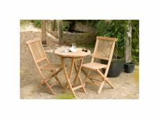 Harris - salon de jardin en bois teck 2 personnes : ensemble de jardin - 1 table ronde pliante 60 cm et 2 chaises