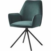 HHG - Chaise de salle à manger 851, chaise de cuisine, pivotante, auto-position velours, vert
