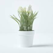 Homescapes - Tulipes blanches artificielles en pot blanc 22 cm - Blanc