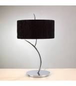 Lampe de Table Eve 2 Ampoules E27 Large, chrome poli avec Abat jour noir rond