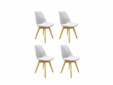 Lot 4 chaises en plastique blanc et pieds bois style