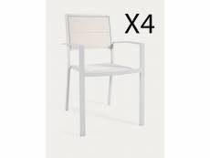 Lot de 4 chaises de jardin en aluminium et textilène coloris blanc - longueur 55 x profondeur 59 x hauteur 88 cm