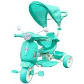Mediawave Store - Tricycle poussoir enfants LT916 double frein et siège pivotant devant maman Couleur: Vert ocean