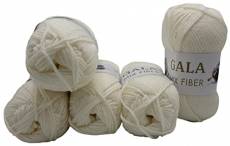 Mix Fiber Gala Lot de 5 pelotes de laine en acrylique de 100 g, blanc, 500 g, pour le tricot et le crochet
