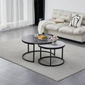 Mobilier Deco - lucia - Lot de 2 tables basses rondes gigognes effet marbre pieds en métal noir