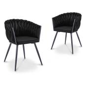 Mobilier Deco - maeva - Lot de 2 chaises en velours noir pieds en métal noir - Noir