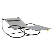 Outsunny Bain de soleil 2 places design contemporain assise dossier ergonomiques oreiller fourni textilène métal 200L x 140l x 85H cm gris