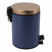 Poubelle de salle de bains ronde 3 litres Norasia en métal corps bleu nuit couvercle doré Ø17 x H.25 5 cm