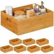 Relaxdays - 8x Caisse de rangement bambou, solide, boîte sans couvercle, h x l x p : 40 x 30 x 14 cm, salle de bain, cuisine, nature