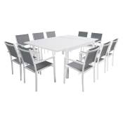 Salon de jardin table 140/200cm en aluminium blanc