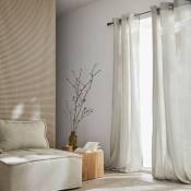 Set de 2 rideaux en gaze de coton gris clair. tissu gaufré. 2x 135x240cm avec œillets - Gris clair