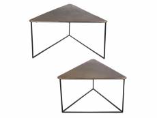 Set de 2 tables basses triangle en métal doré, longueurs